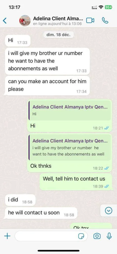 WhatsApp message praising 4K streaming quality.